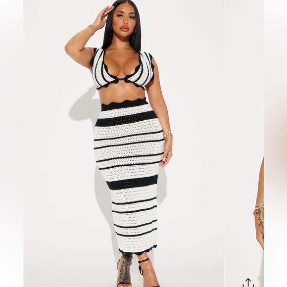 Fashion Nova Black and White Crochet Skirt Set - Picture 2 of 4
